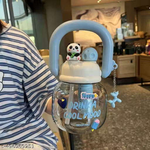 800ml Cute Panda Double Drink Water Bottle with Straw & Infuser