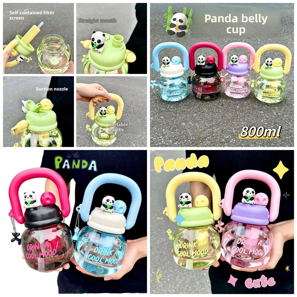 800ml Cute Panda Double Drink Water Bottle with Straw & Infuser