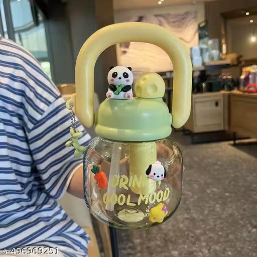 800ml Cute Panda Double Drink Water Bottle with Straw & Infuser