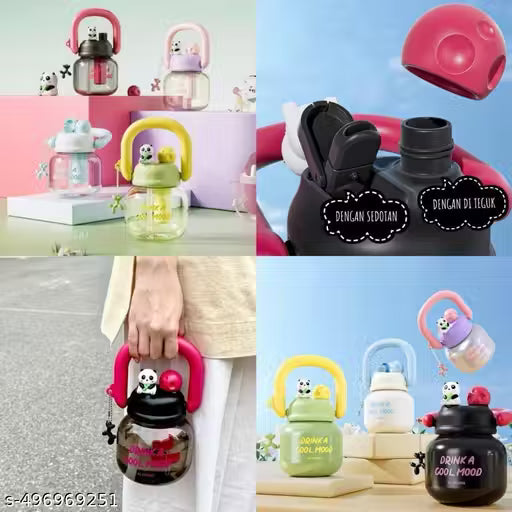 800ml Cute Panda Double Drink Water Bottle with Straw & Infuser